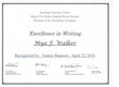 Nominated by Professor for Excellence in Writing 2016